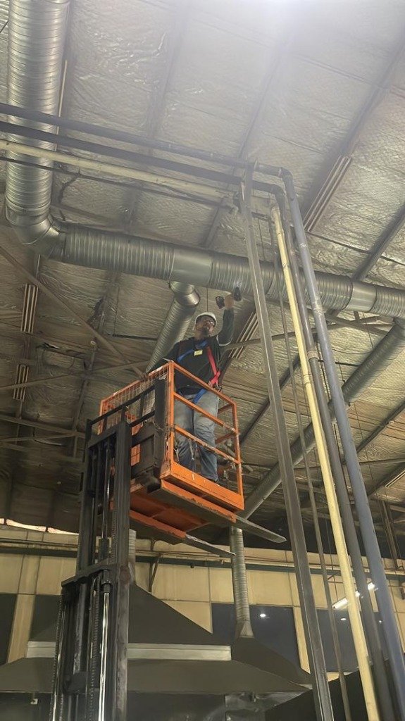 High-Elevation LEV Duct Main Header Assessment via Aerial Man-Cage